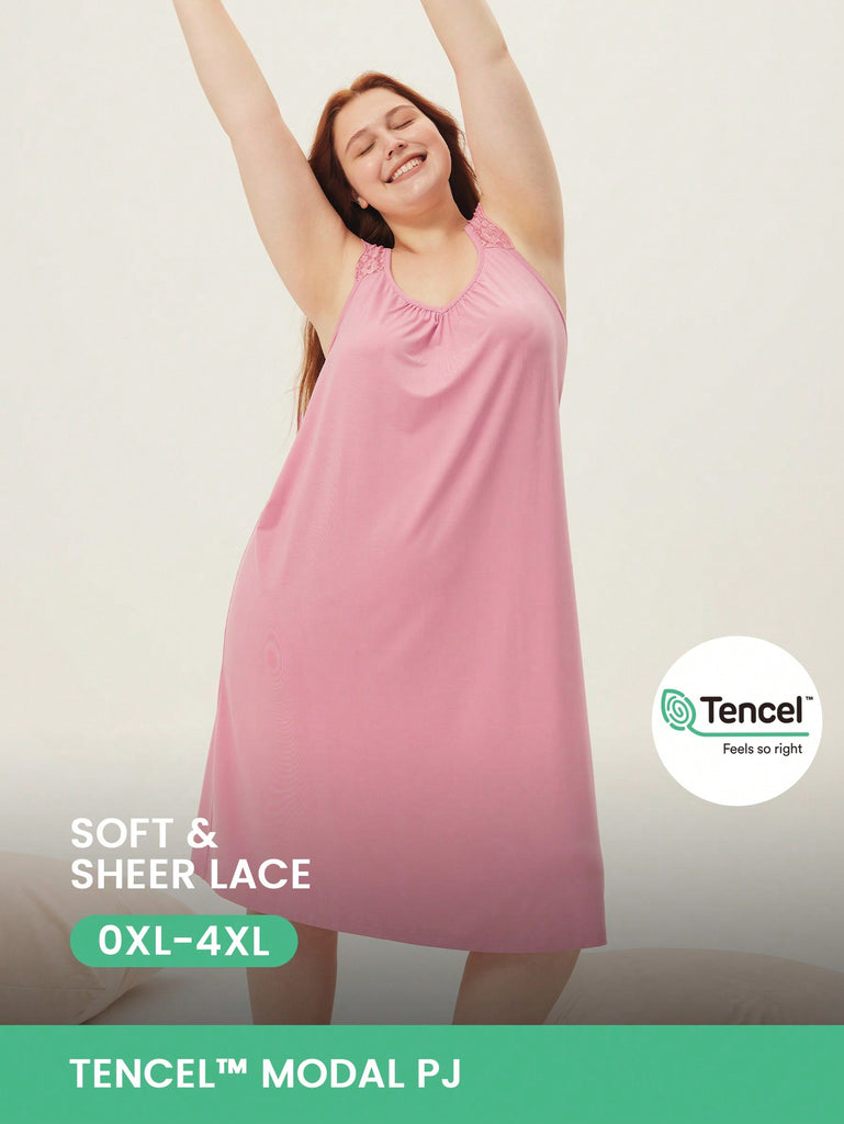 Plus Super Soft TENCEL™  Modal Lace Inset Long Night Dress