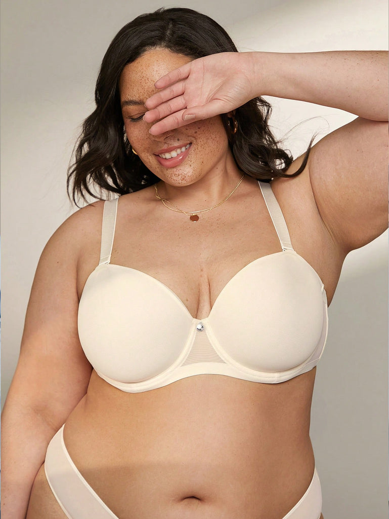 Plus Strapless Airy Breathable Sheer Mesh Spacer Cup Bra