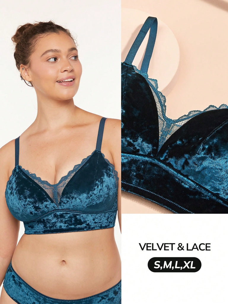 Velvet Lace Longline V-Neck Bralette