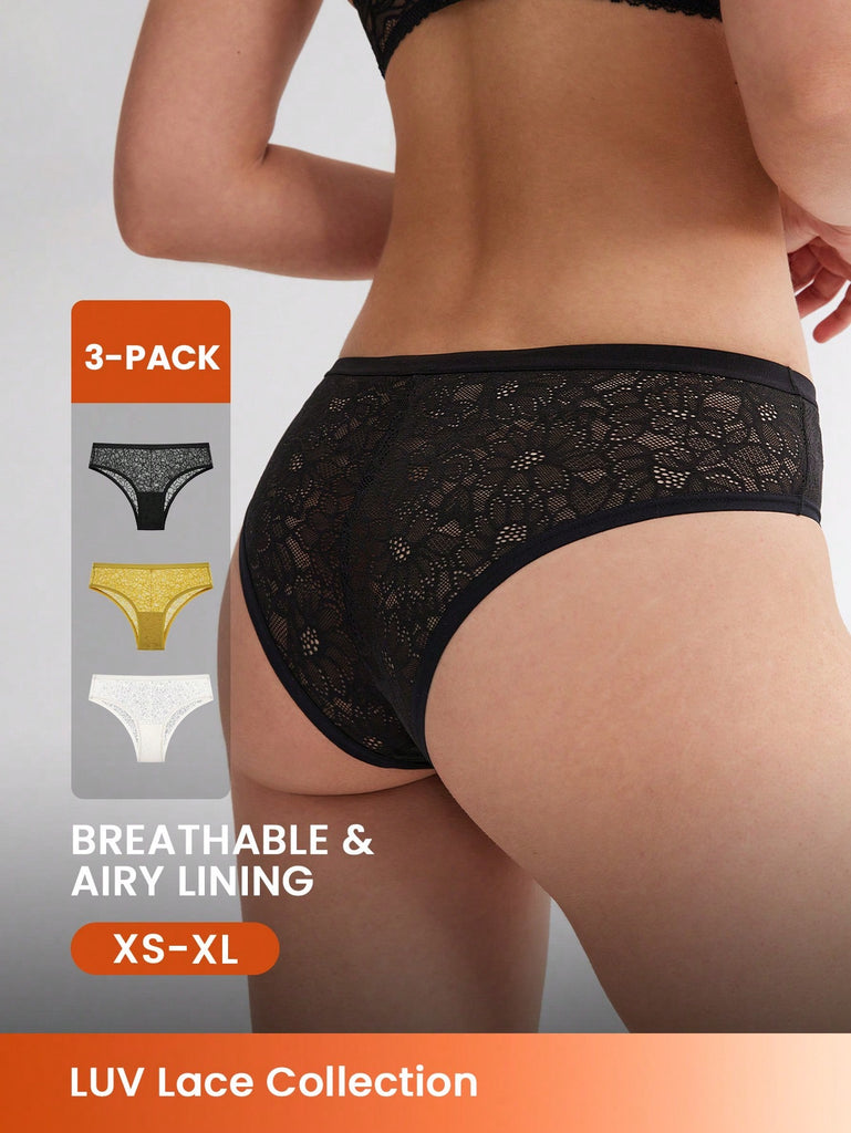 3-Pack Mid Waist Stretchy Comfy Lace Cheekies