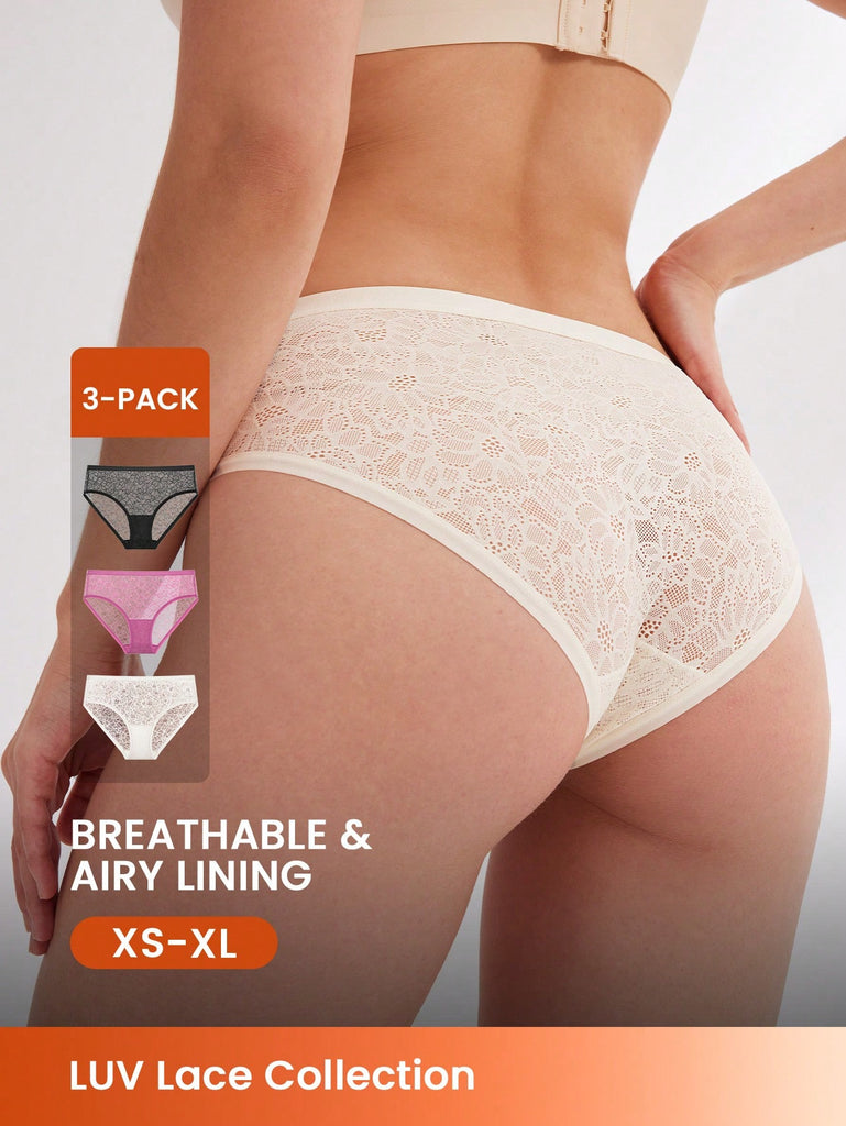 3-Pack Mid Waist Stretchy Comfy Lace Briefs